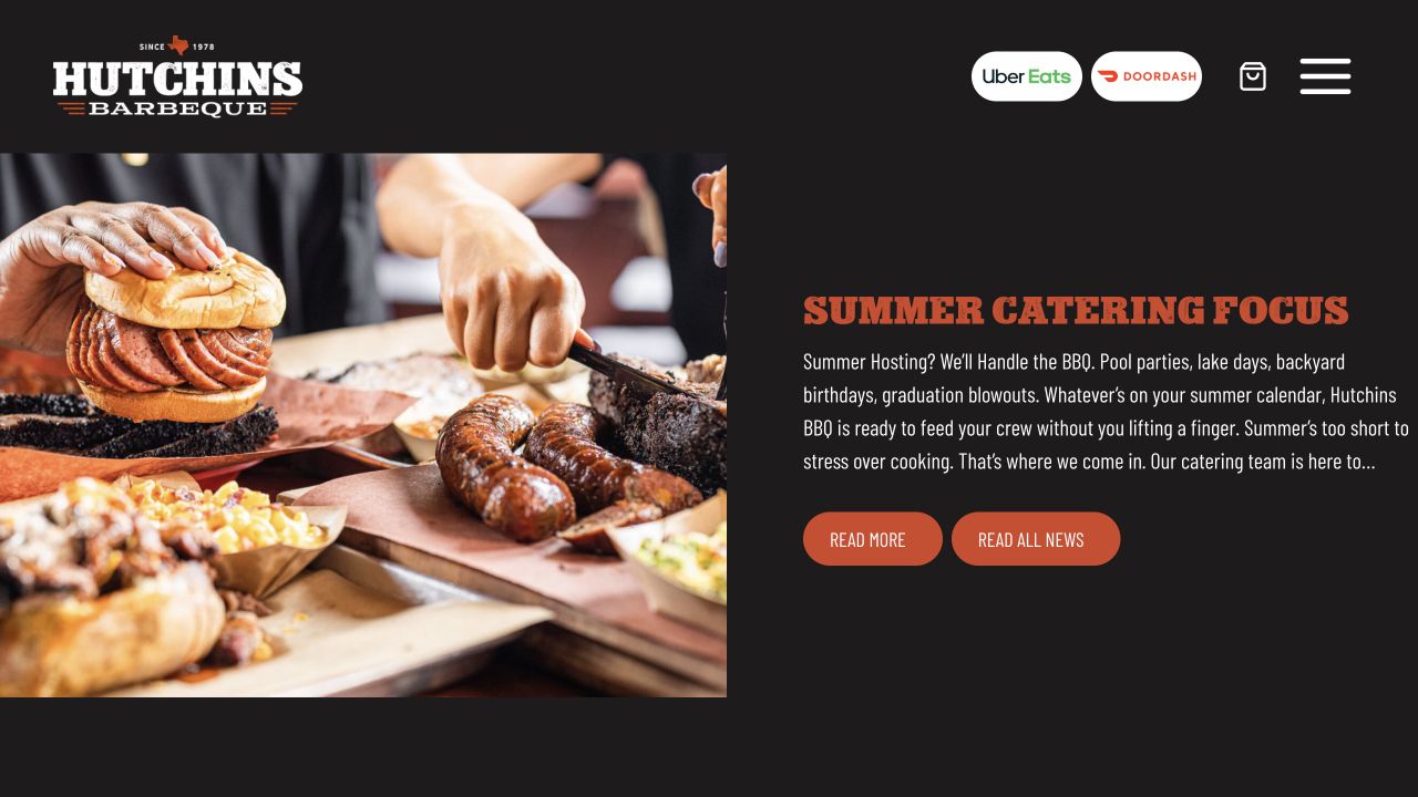 官网首页截图 · 2026-09-13 Hutchins BBQ 官网首页截图
