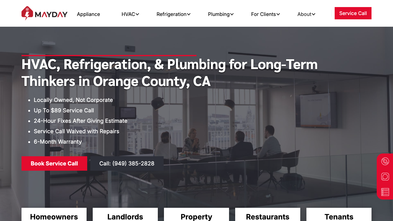 MAYDAY Heating and Air Conditioning Irvine 官网首页截图