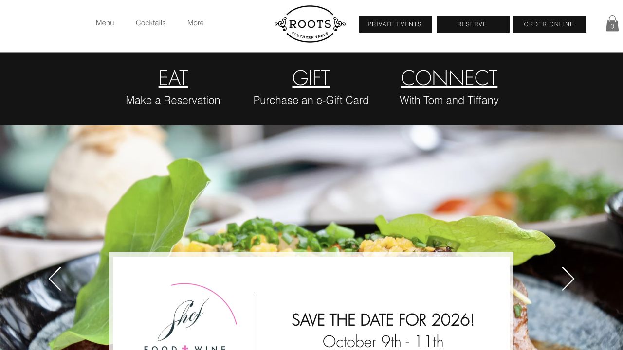 官网首页截图 · 2026-09-13 Roots Southern Table 官网首页截图